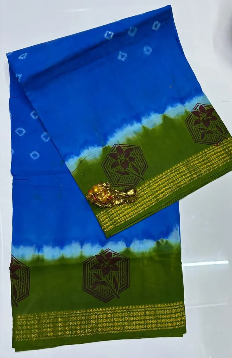 Blue & Olive Green Pandhini Cotton Saree
