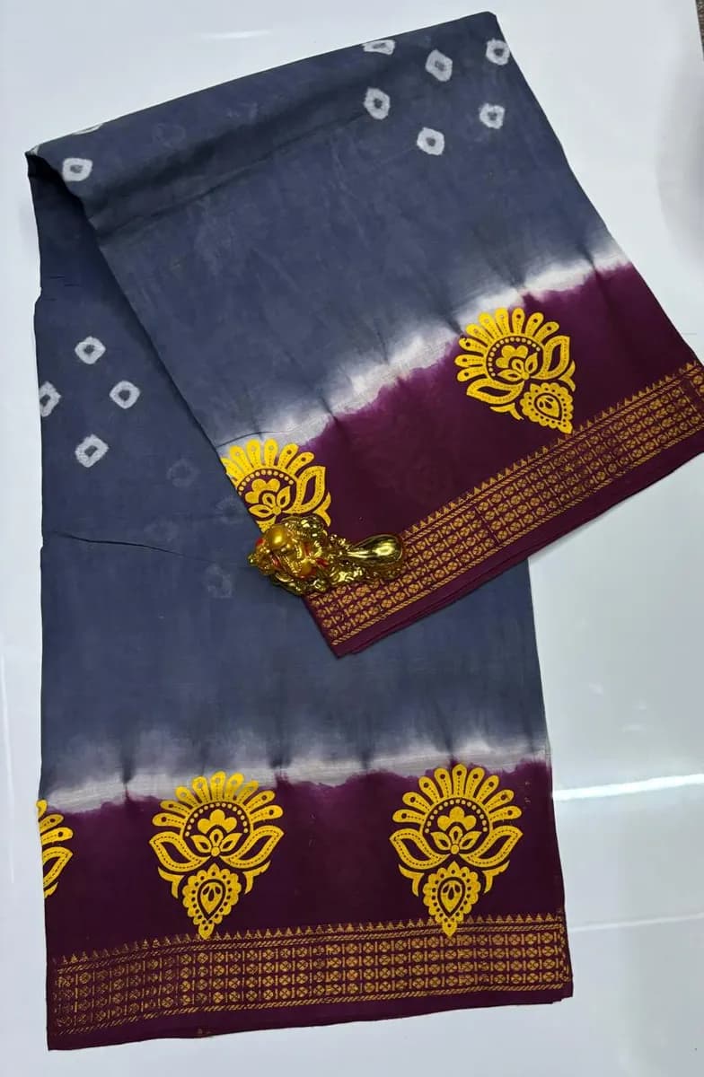 Grey & Maroon Pandhini Cotton Saree
