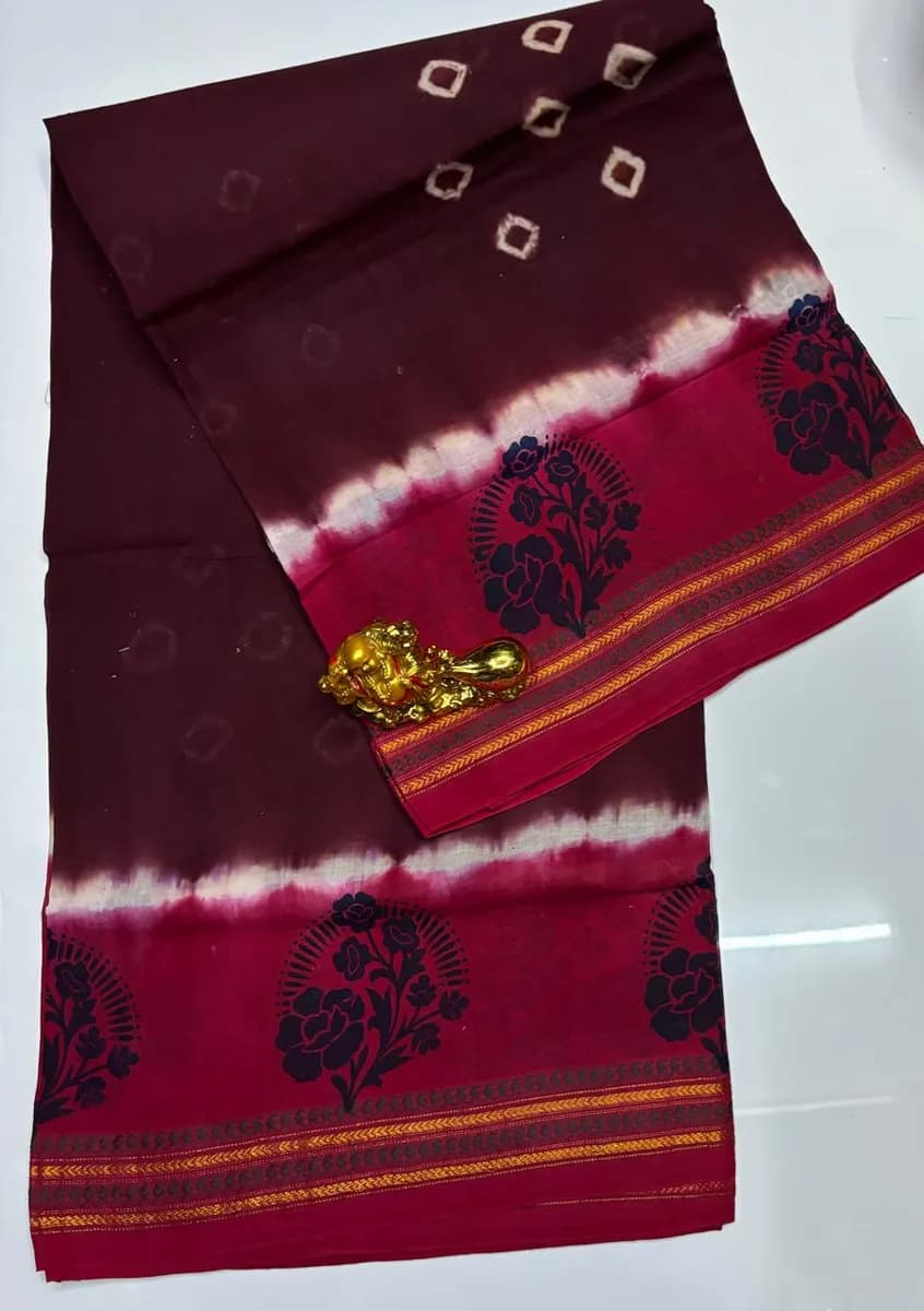 Maroon & Red Pandhini Cotton Saree