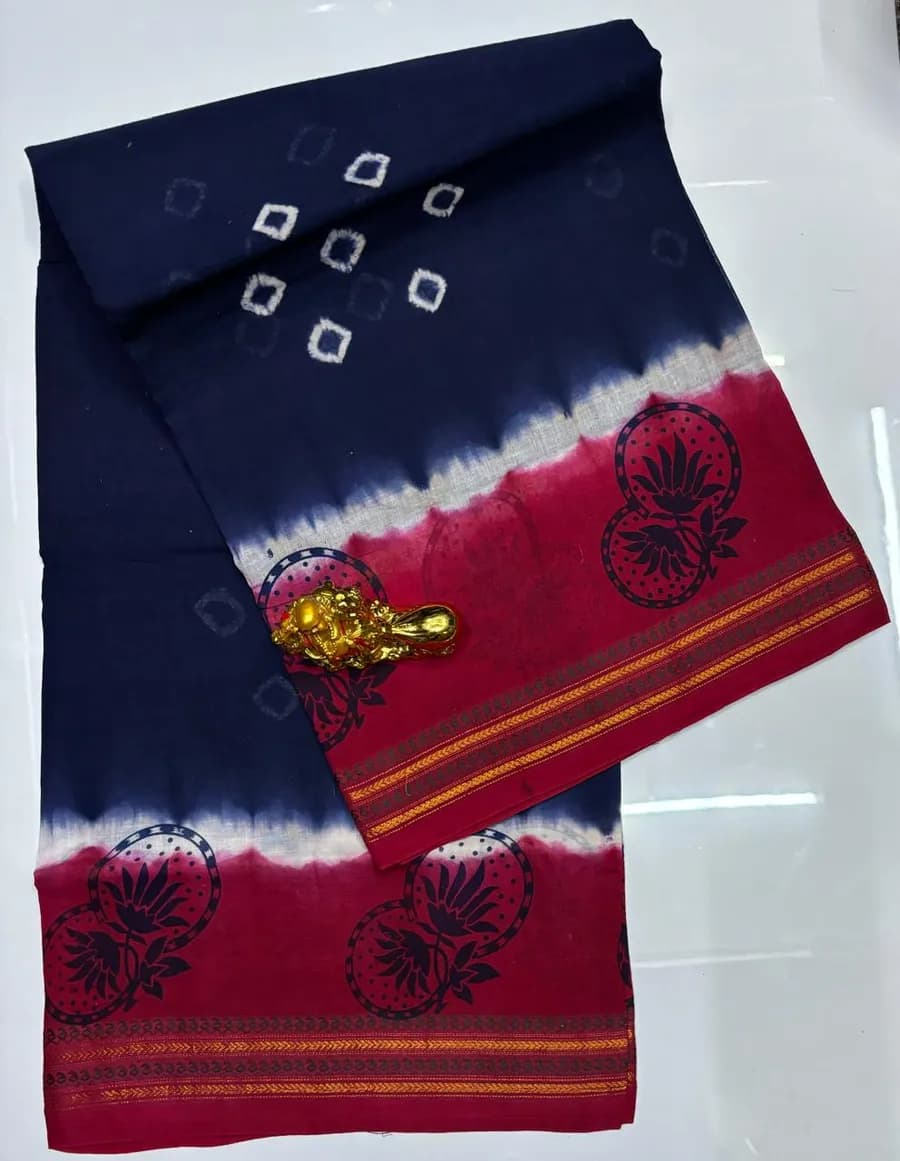 Navy & Crimson Pandhini Cotton Saree