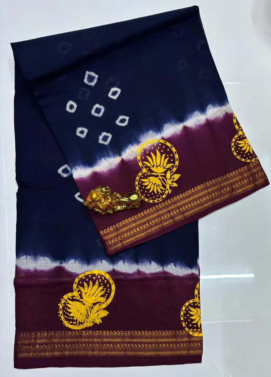 Navy & Maroon Pandhini Cotton Saree