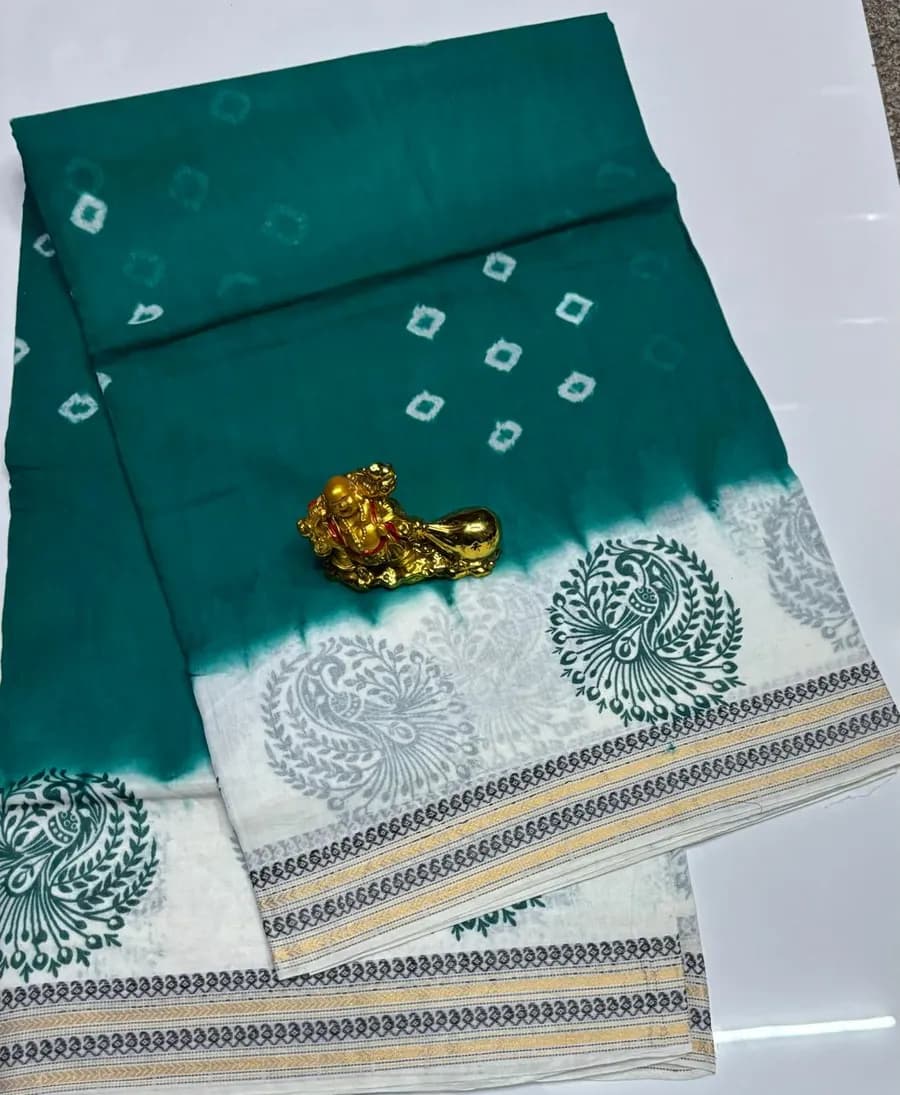 Sea Green & White Pandhini Cotton Saree