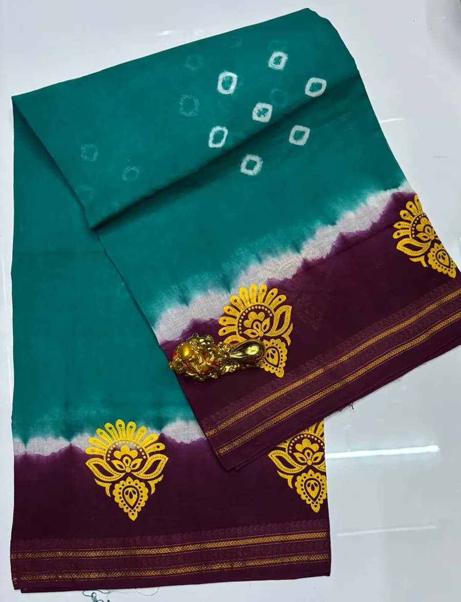 Teal Green & Maroon Pandhini Cotton Saree