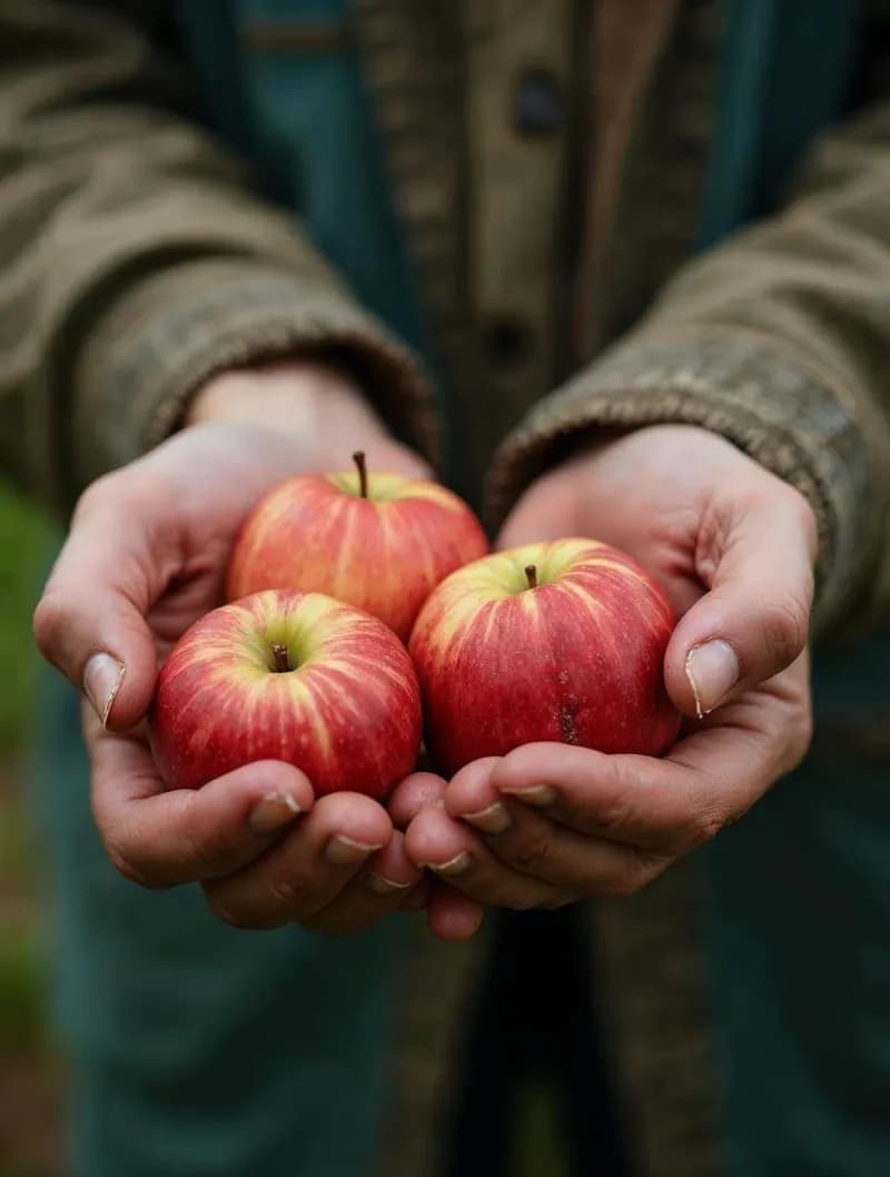 Freshly picked Gala apples held in both hands
