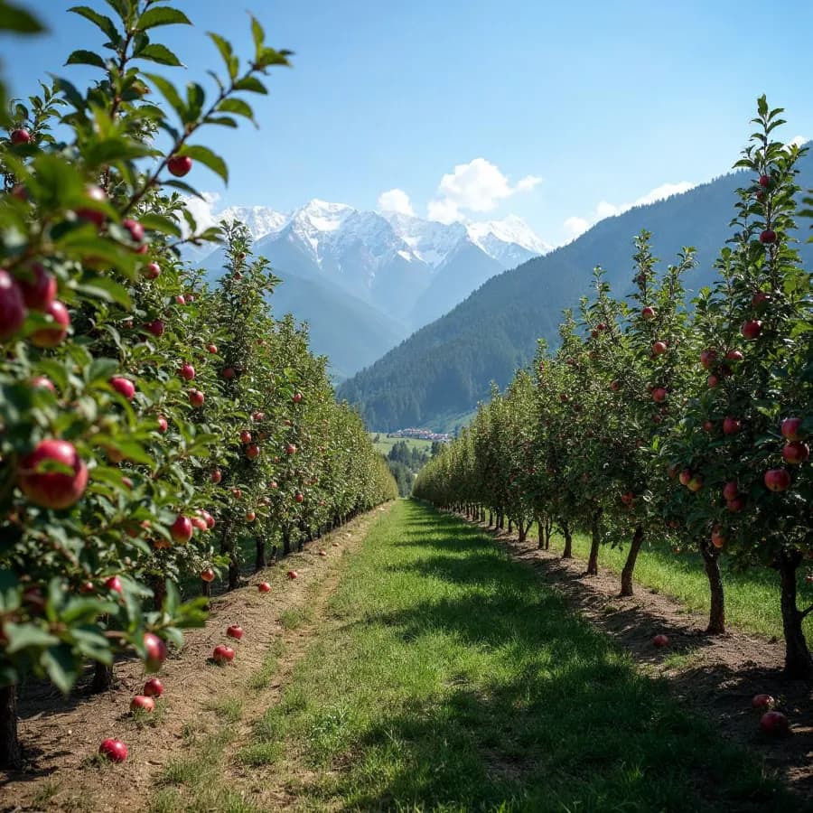Organic apple orchard terraces above Manali